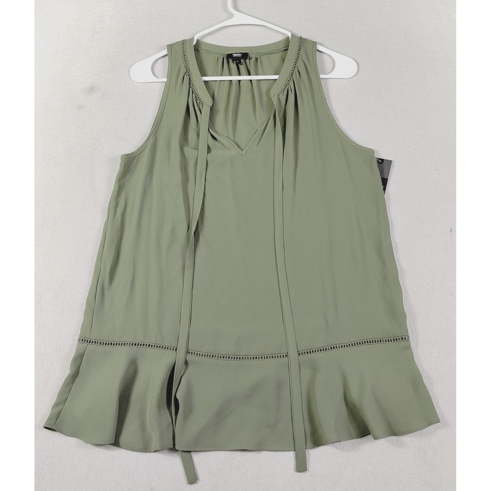 Mossimo Blouse Womens Medium Green Sleeveless V Neck Ruffle Hem Tunic Top